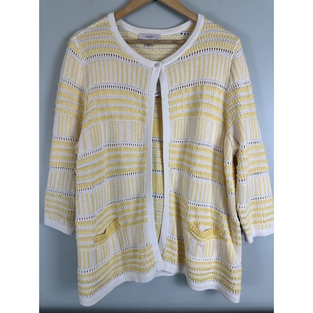 CJ Banks Plus Size One Button Striped Yellow Cardigan Women's Size 1X NWT Classi